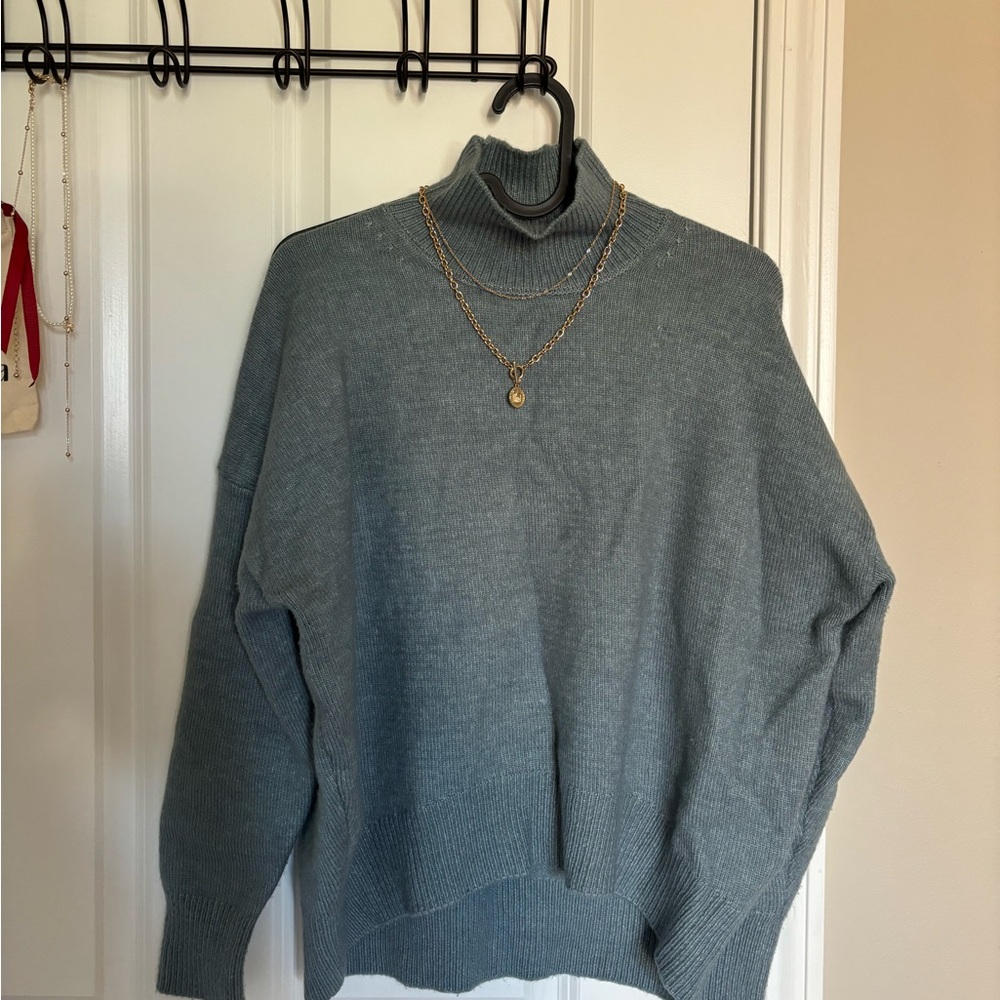 Lorenzo Gray Lake Green Turtleneck Sweater